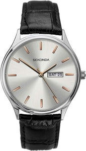 Sekonda 1686 Gents Quartz Silver Dial Black Leather Upper Strap Watch