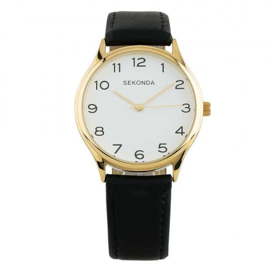 Sekonda 1854 Gents Quartz White Dial Black Leather Upper Strap Watch