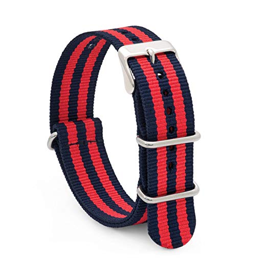 Pandemonium Nato Mod Nylon Watch Strap- Red & Blue Stripes