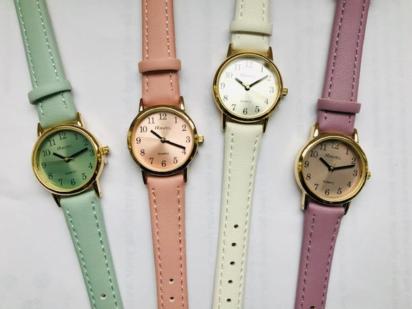 Ravel 10pc Ladies Pastel colour Basic watch on strap Asst`d